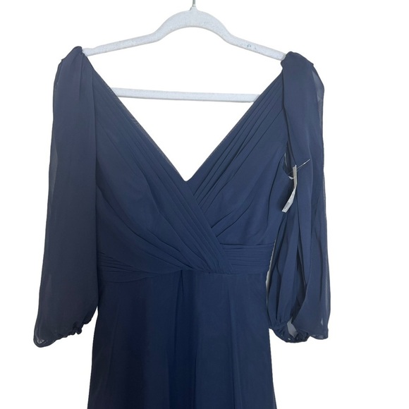 NWT Jenny Packham Bell Sleeve V-Neck Chiffon Gown Bridesmaid Navy Size 0 - Picture 3 of 8
